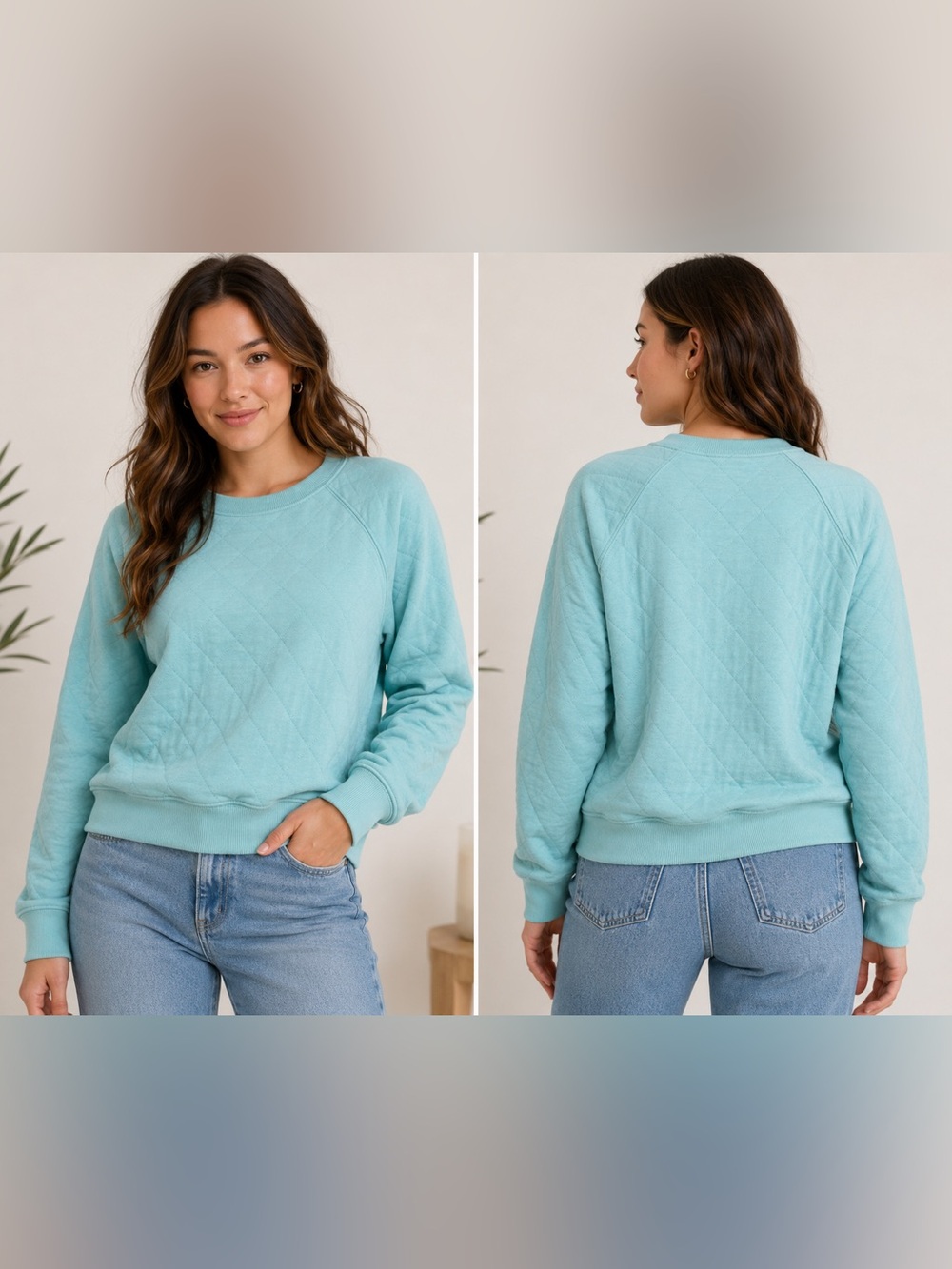 Old Navy NWT Quilted Crewneck Sweatshirt Aqua Blue Size Small